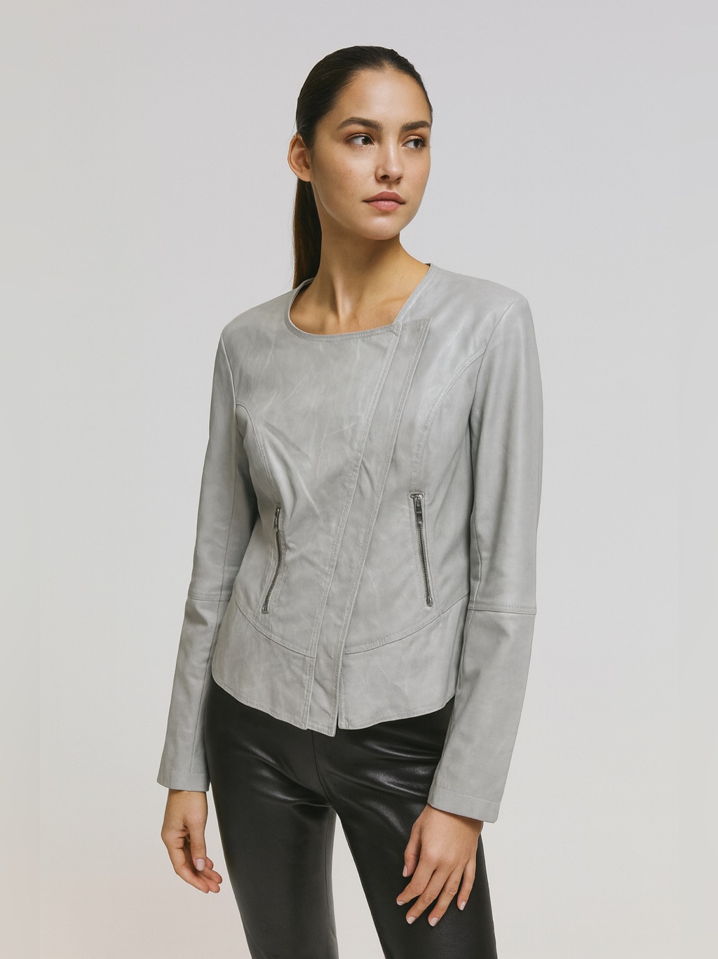 Dolce Cabo Grey Marble Faux Leather Moto Jacket Medium Nwot
